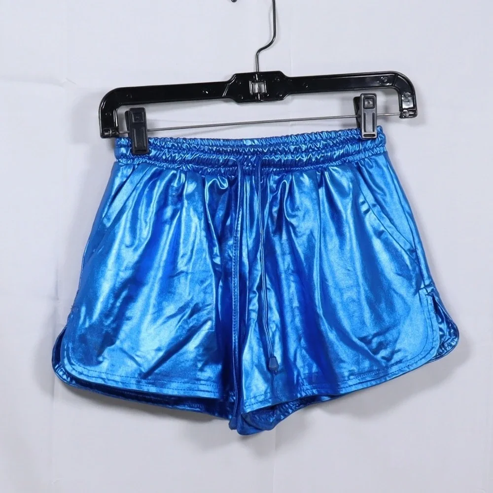 Metallic Dolphin Shorts Small Blue Silver Womens 2 Pack Rave Festival